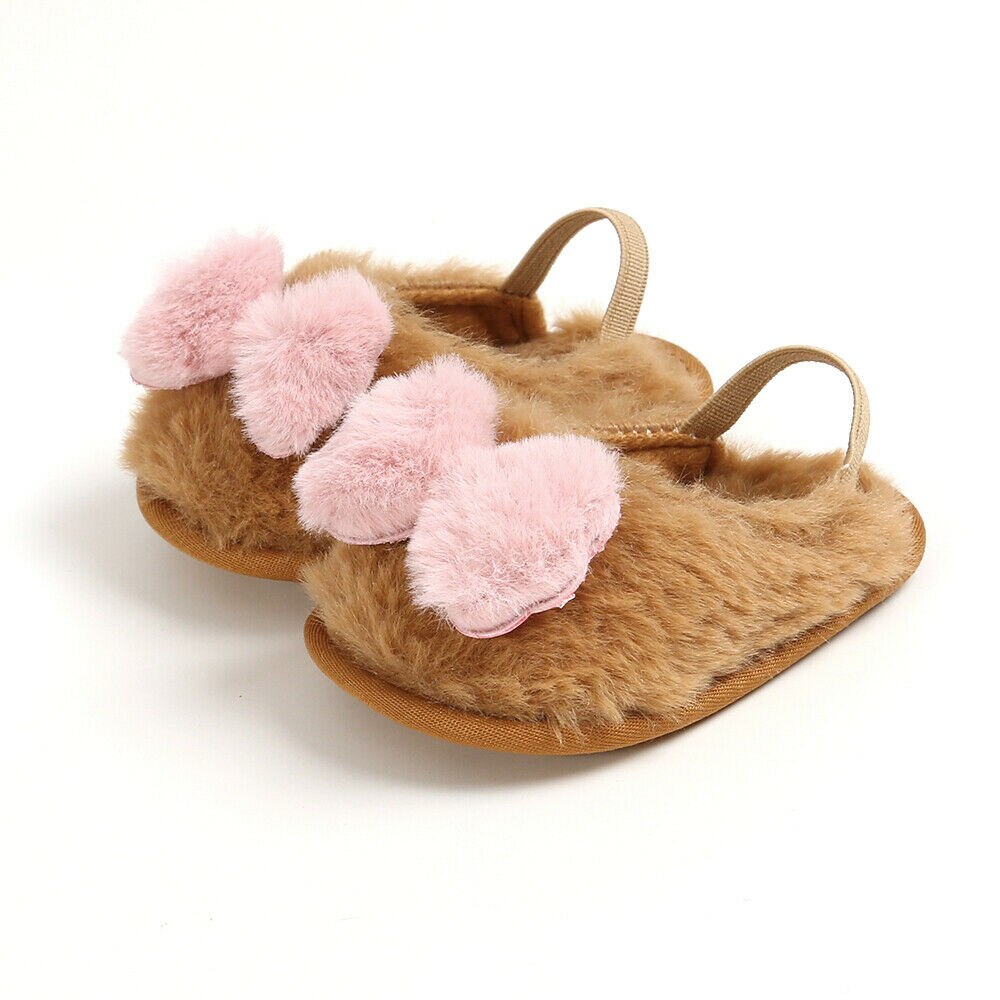 Mærke sødt lille barn nyfødt baby kravlesko dreng pige pom pom bue lam hjemmesko prewalker trænere baby sko 0-18m 11-13cm: Brun / 12