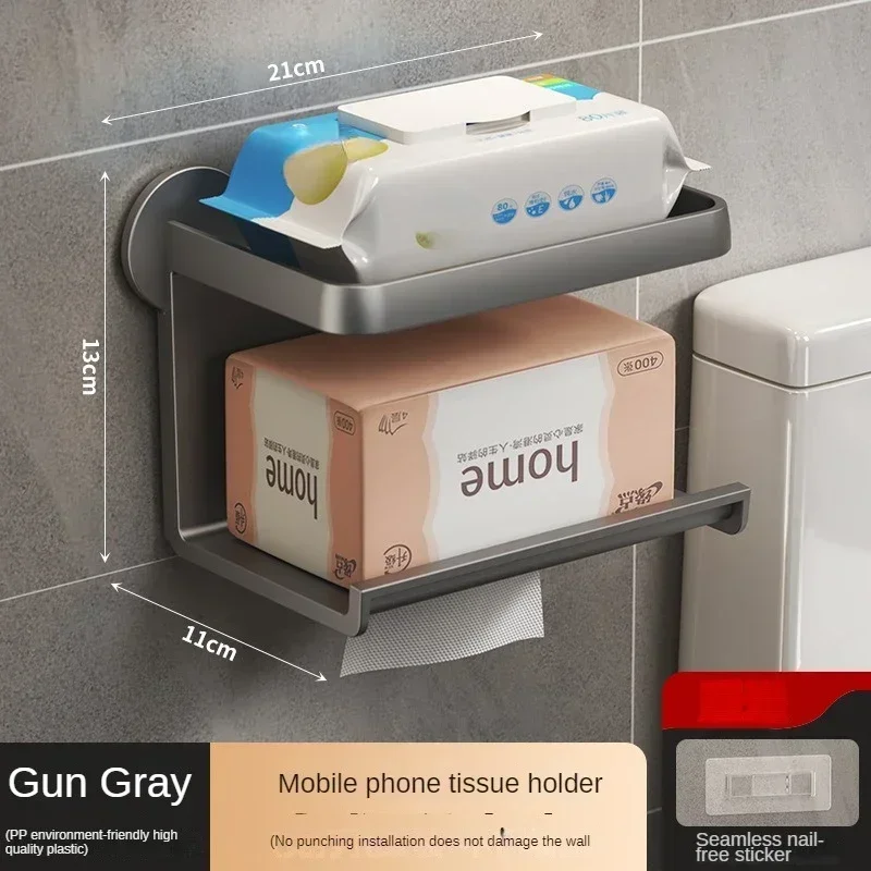 Aan de muur gemonteerde toiletrolhouder Stand Toiletpapier Dispenser Keuken Badkamer Opbergrek Voor Tissue Box Plank Telefoonhouder: Bordeaux