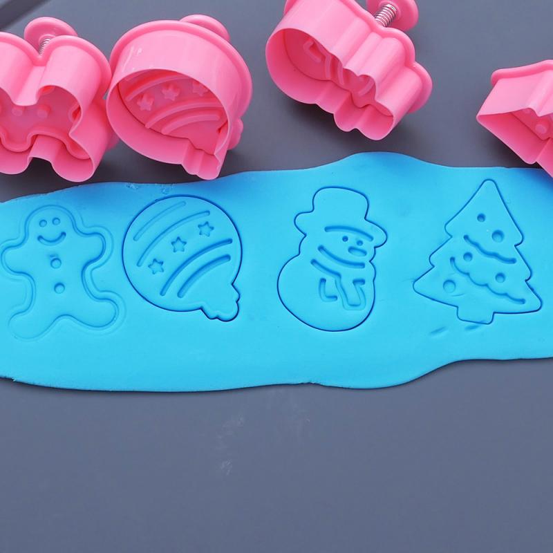 4 Stuks Cookie Stempel Biscuit Mold 3D Cookie Plunger Cutter Diy Bakvorm Gingerbread Thuis Kerst Cookie Cutters Bakvormen