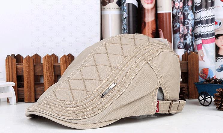 Gorro plano informal de algodón puro para hombre y mujer, boina plana, unisex, para primavera y verano: Beige