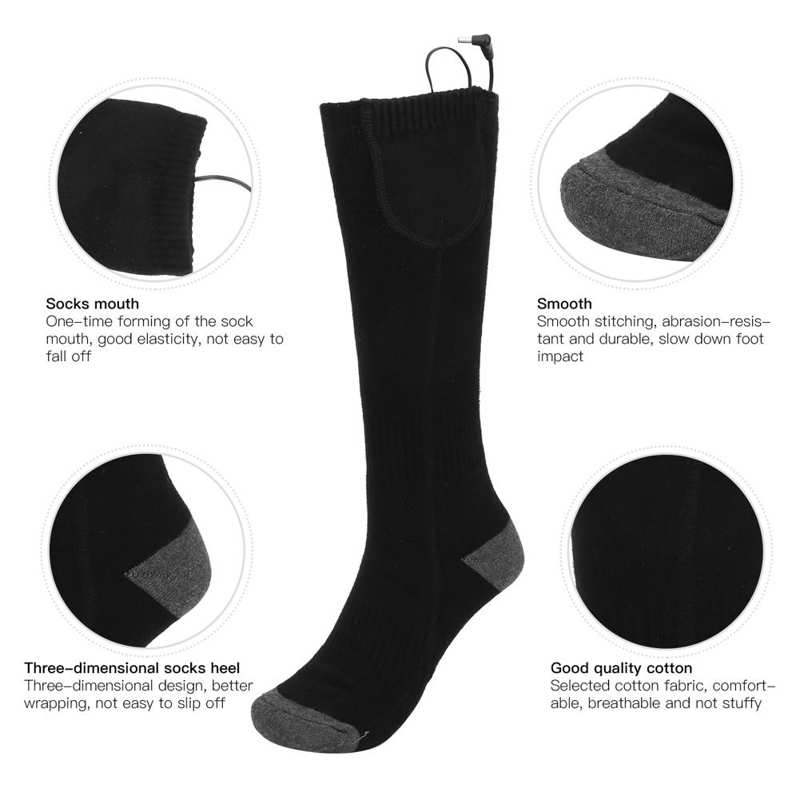 1Pair Winter Electric Heating Stockings Unisex Black Smart Heat Stockings with USB Charging Cable