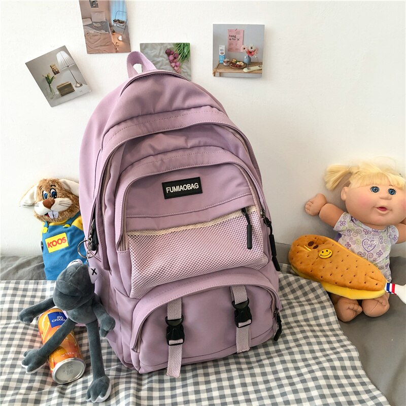 DIEHE Large Capacity Waterproof Nylon Women Backpack Men Multiple Pockets Laptop Backpack Schoolbag for College Couples Bookbag: Purple / NO Pendant