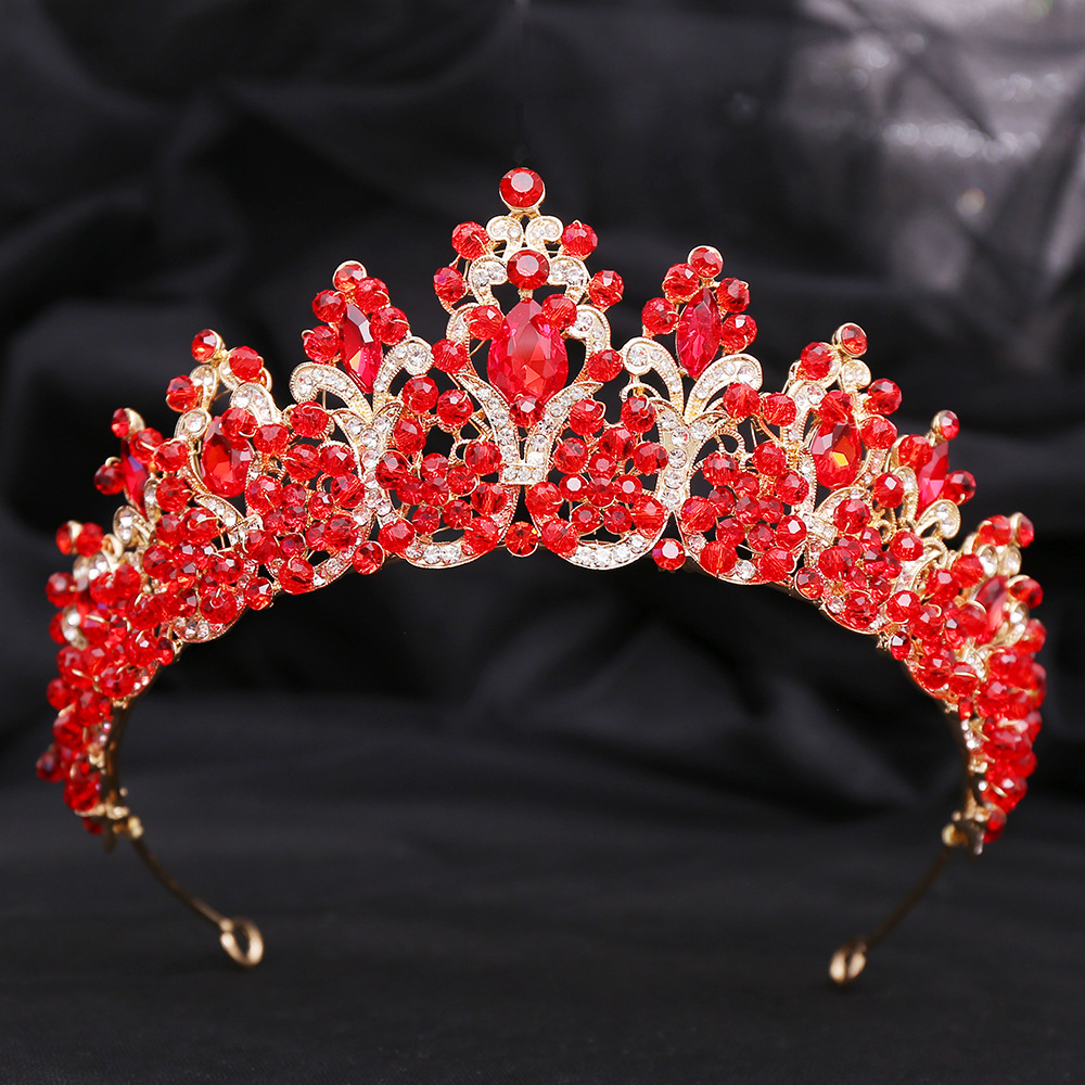Corona de Tiara nupcial hecha a mano con cuentas de cristal rosa, diadema de diamantes de imitación, tocado Floral para desfile, accesorios para el cabello de boda: Rodio plateado
