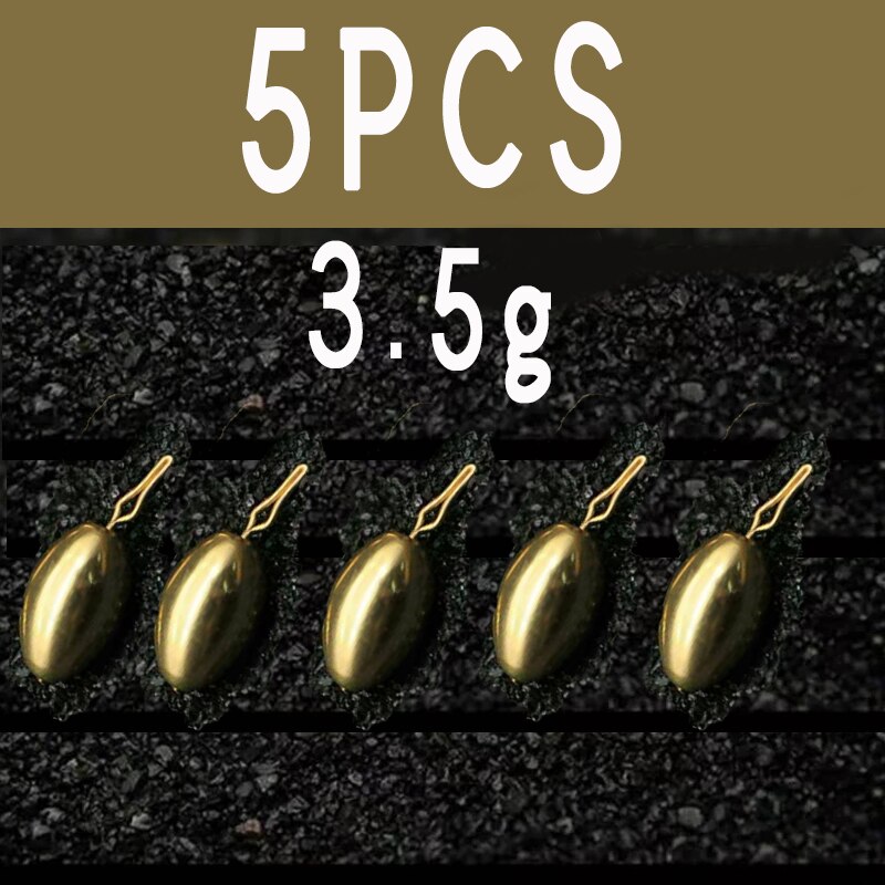 JIGEECARP 5pcs Fishing Bullet Weights Stainless Brass Slip Sinker For Hook Lure Texas Rig Non-Lead Brass Weight Sinker Accessory: 3.5g 5pcs