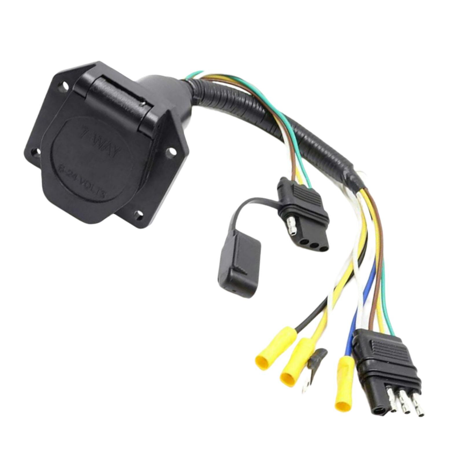 4 Pin to 7 Way Blade RV Trailer Wiring Adapter Black Long Lifespan Wire Harness Converter Cable Plug for Towing Solutions