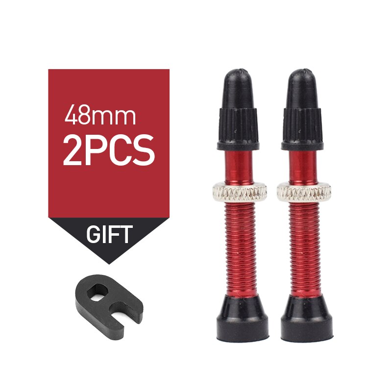 Fiets 2 Stuks Tubeless Legering Stem 48Mm Presta Ventiel Voor Geen Buis Road Mountain Fietsen Tubelss Kit Compatibele Accessoires: 2pc red