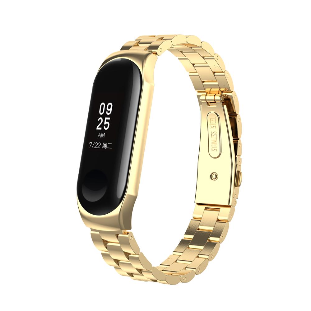 Pulseira de aço inox para xiaomi mi band 3 e 4, acessório de pulseira inteligente para xiaomi mi band 4, cinto esportivo + caixa de metal