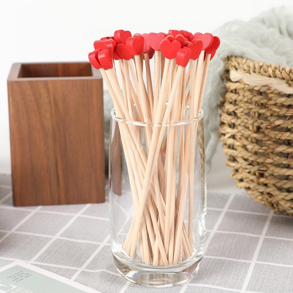 100Pcs Houten Drinken Roeren Stok Ronde Kraal/Hart Vorm Jam Milks Thee Drinken Honing Sticks Wegwerp Cocktail Mengen voor Bar