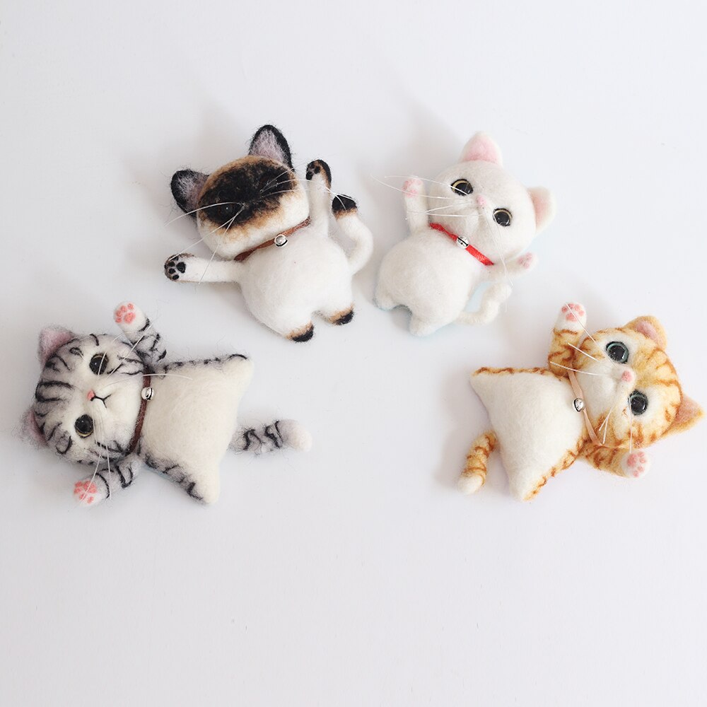 4 Uds lana de fieltro gato broche DIY pendientes lindo animales de fieltro de aguja Kit para principiantes para chicas: 4PCS