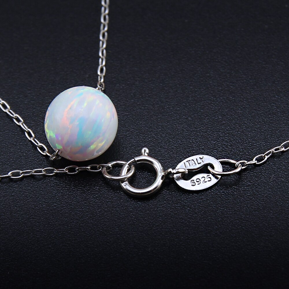 Halskette mit rundem Opal-anhänger, halskette mit weißem feueropal, Collier, 925 halsketten aus sterlingsilber, damenschmuck