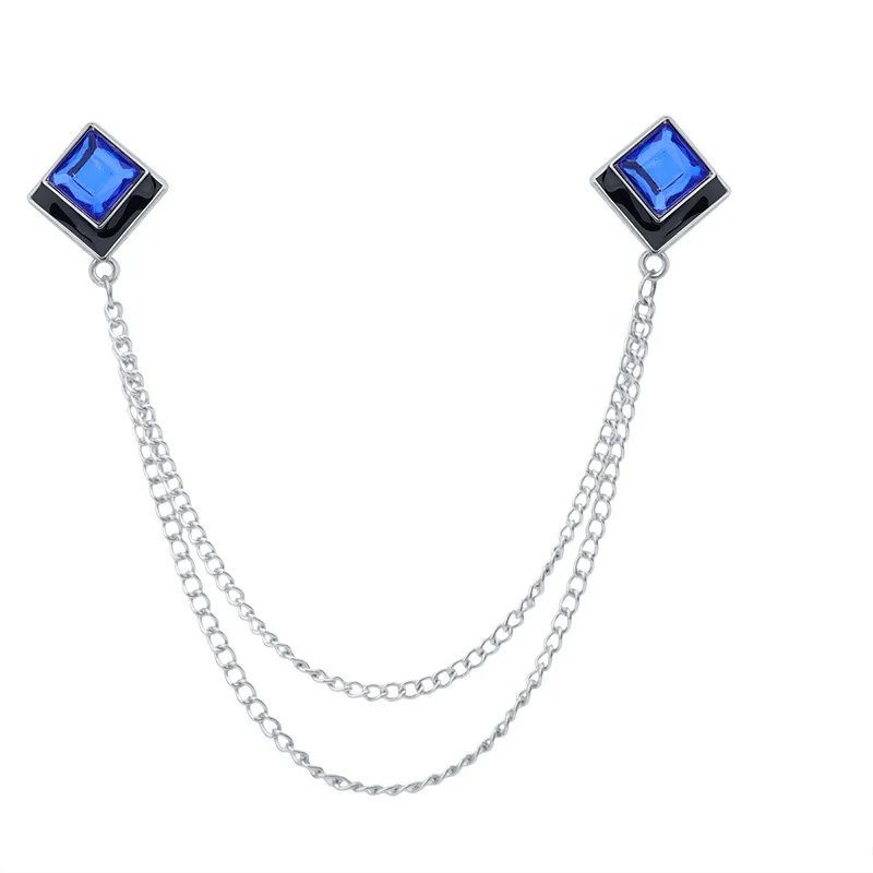 Koreaanse Geometrische Crystal Broche Kwastje Ketting Revers Pin Mannen Shirt Kraag Sieraden Wedding Party Broches Accessoires
