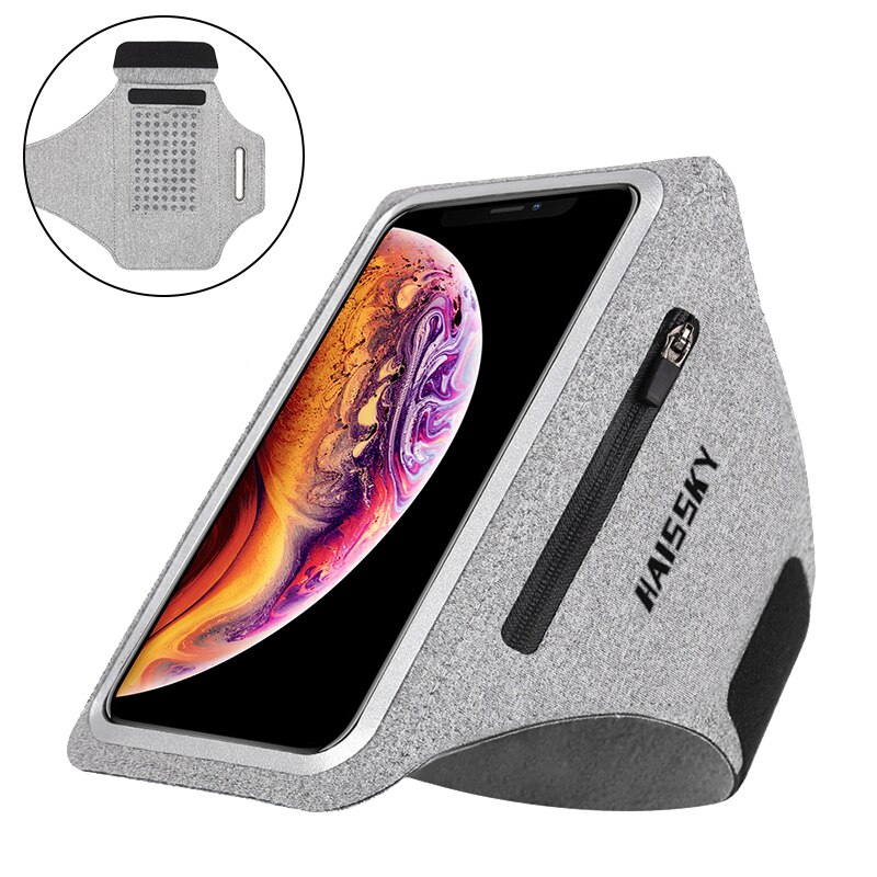 HAISSKY 6.9&quot; Zipper Pocket Running Sports Armbands Pouch GYM Fitness Brassard Case Waterproof Armband For iPhone Samsung Xiaomi: HSK1961 Grey