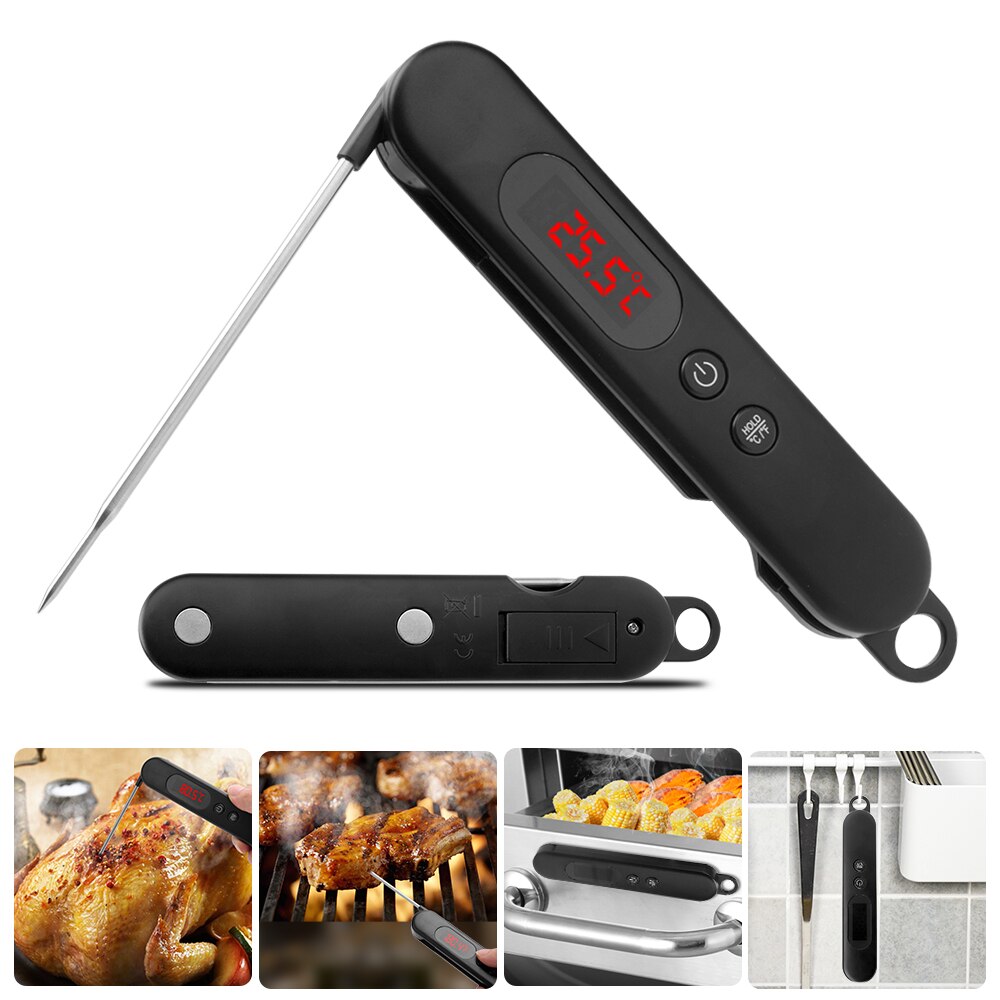 Folding Digital Meat Thermometer Probe Wireless Instant Read Kitchen Cooking Food Thermometer Long Stainless Steel Probe for BBQ