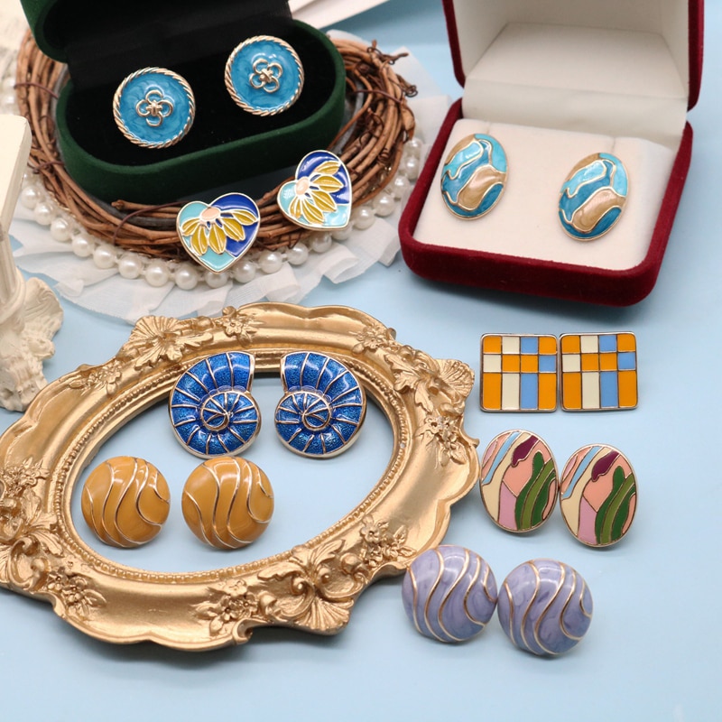 Rotonda Squre Del Cuore di Amore Creativo Dello Smalto Degli Orecchini Multi-colore Alla Moda retrò Hangle Della Vite Prigioniera-Lega di orientale piercing per Mujer ragazze