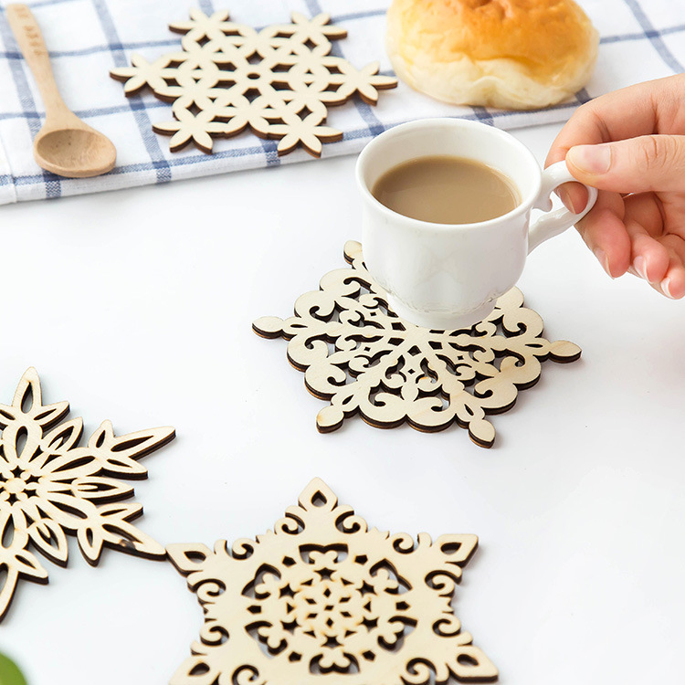 5 unids/set posavasos de madera Cocina Navidad lugar antideslizante estera de mesa decoración para el hogar taza de bebida té café copo de nieve pad