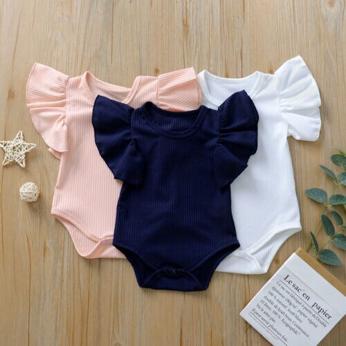 Baby Clothing Newborn Infant Baby Girl Boy Clothes Cotton Bodysuit Short Sleeve Clothes Set Solid Ribbed Sunsuit