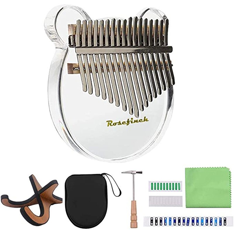 Kalimba, cristal acrílico, 17 teclas, Piano de pulgar transparente con sintonizador, caja de martillo, Manual, oso de cristal, Kalimba, instrumento musical KLB01