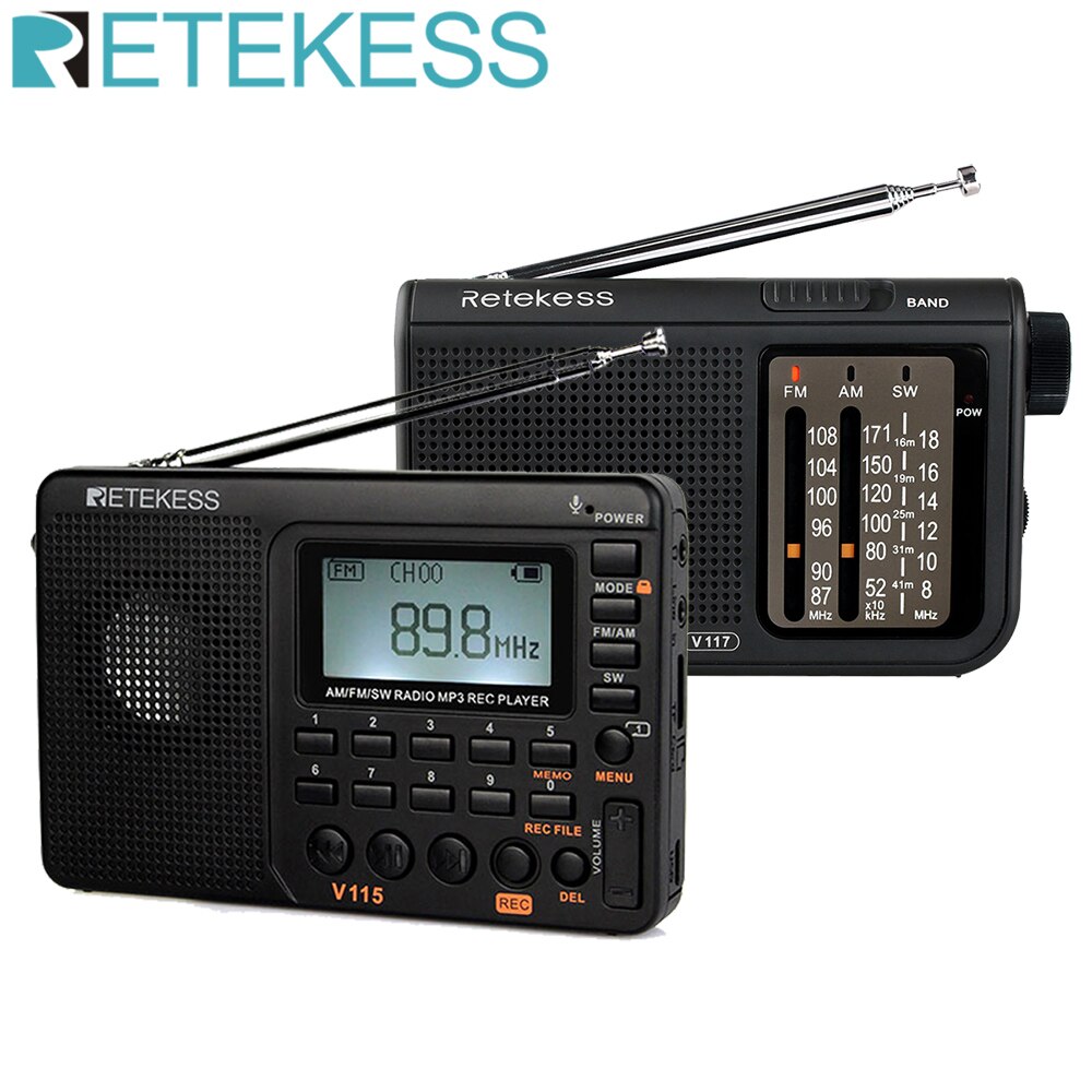 Retekess V115 Portable FM AM SW Multi-function Radio And V117 Elderly Radio, Compact Radio AM FM SW Bundle