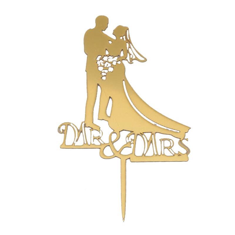 Wedding Cake Topper Acrylic Cupcake Topper Bride Groom Mr Mrs Wedding Decorations Mariage Anniversary Party Cake Top Flag Decor: picture show 08