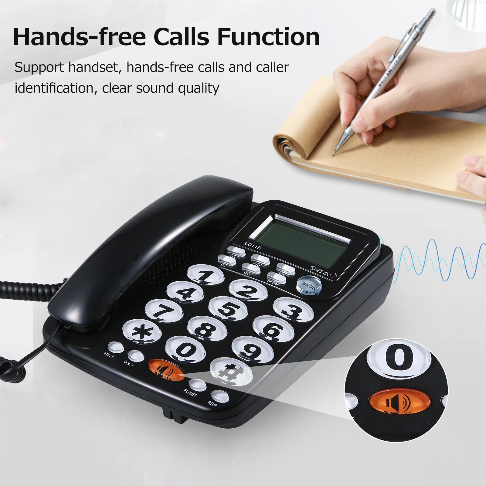 Desktop Wired Landline Telephone with Large Buttons Hands-free Calls Adjustable Screen Brightness Black(US Telephone Line)