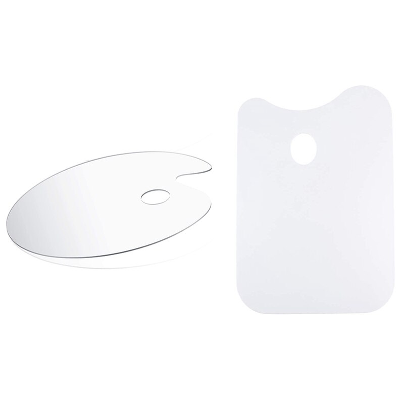 2Pcs Acrylic Paint Palette Ellipse/Rectangle Non-Stick Art Palette Clear Painting Palette for DIY Art Craft Painting