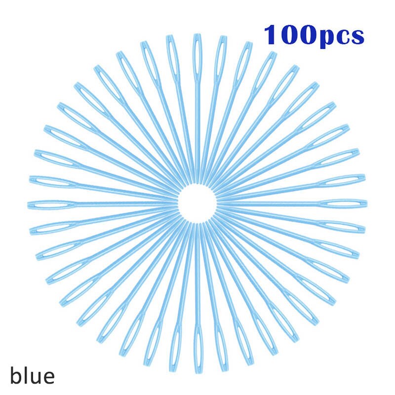 100Pcs Haak Haken Diy Trui Weven Gereedschappen Breinaalden Plastic 7 Cm Muliti-Kleur Wandtapijt Wol Garen Naald: Blauw