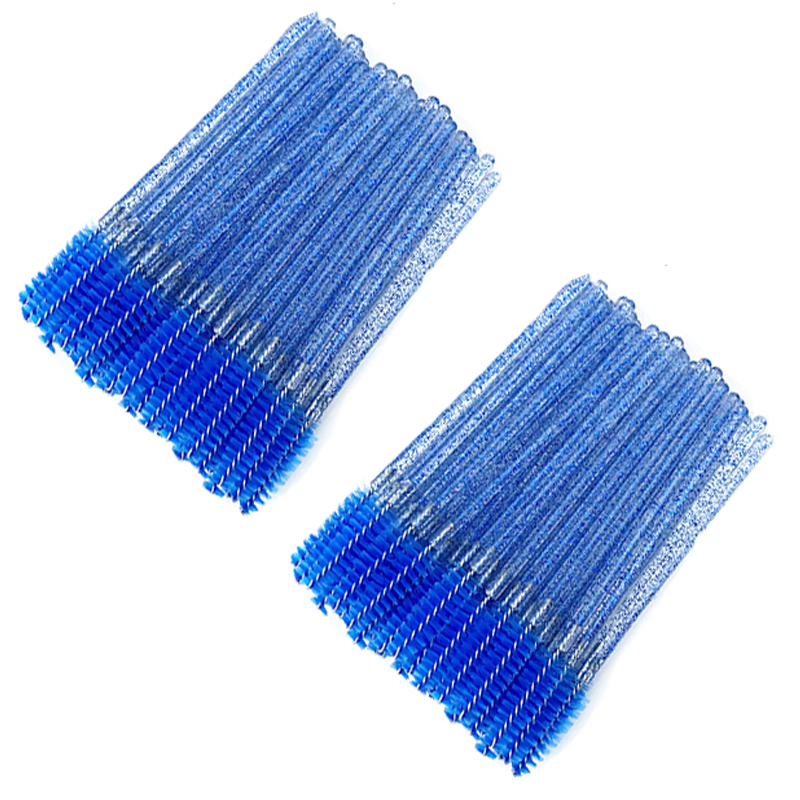 50/100Pcs Eyelash Brushes Reusable Eyebrow Brushes Mascara Wands Applicator Brushes Eyelash Comb Brushes Spoolers Makeup Brush: Blue