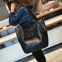 Grote Zak Voor Vrouwen Zomer Shopper Bag Tote Klinknagel Grote Capaciteit Zacht Leer Toevallige Zwarte Handtas Dames Sling Bag