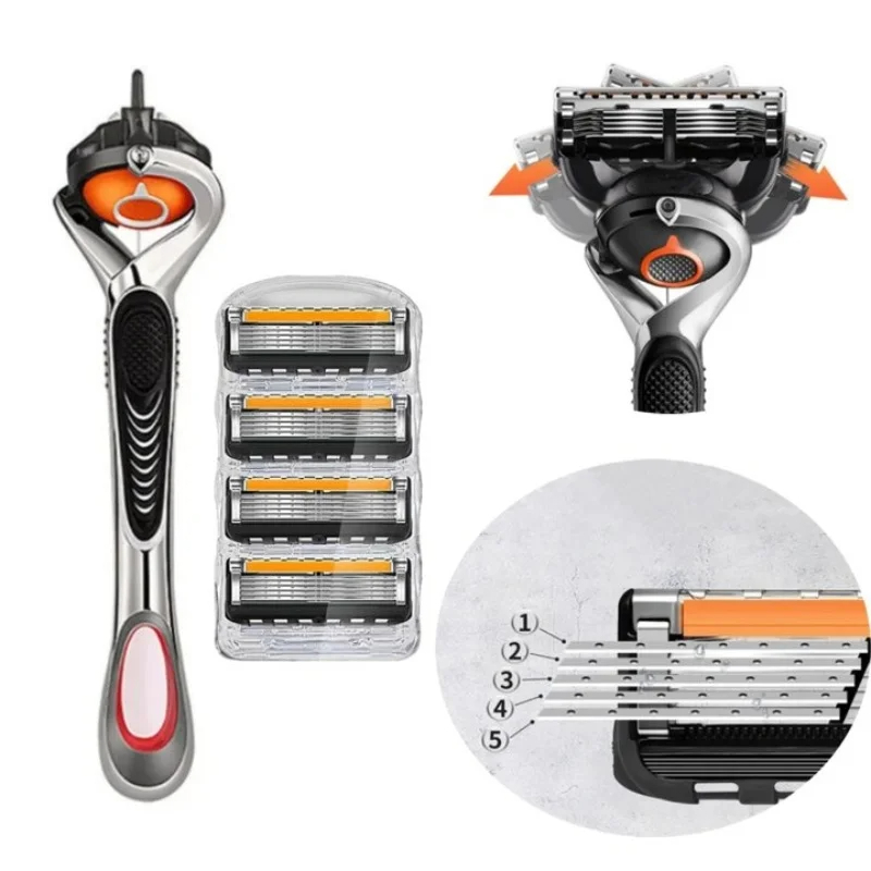 4/8/12/16 stk. 5-- lags herreskærer, barbermaskine i rustfrit stål, klassisk manuel barbermaskine, vaskbar og udskiftelig klinge