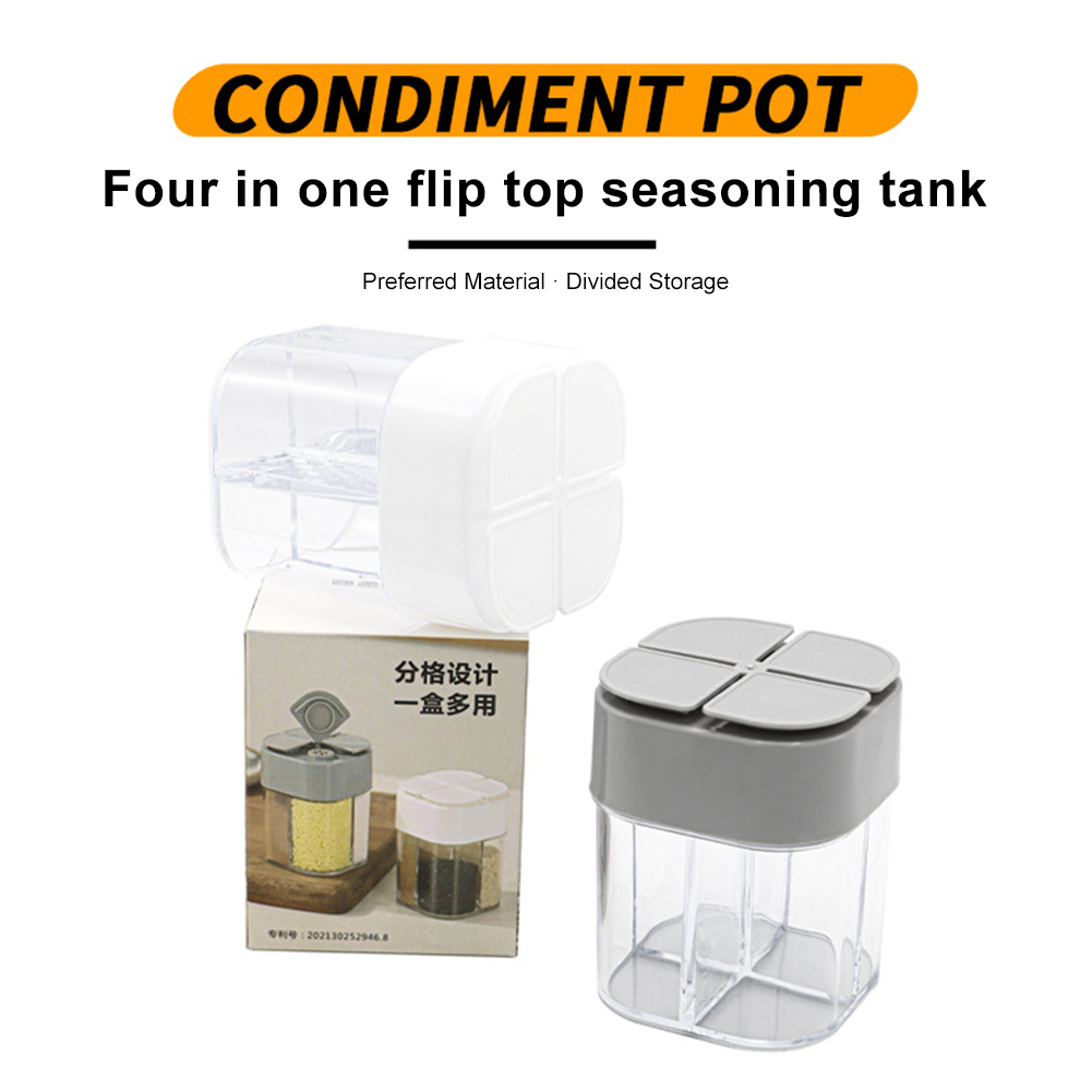 4- -i- -1 krydderbeholder med 4 rister, vippbart krydderglass med lokk og salt- og pepperbøsse for reise, camping, piknik