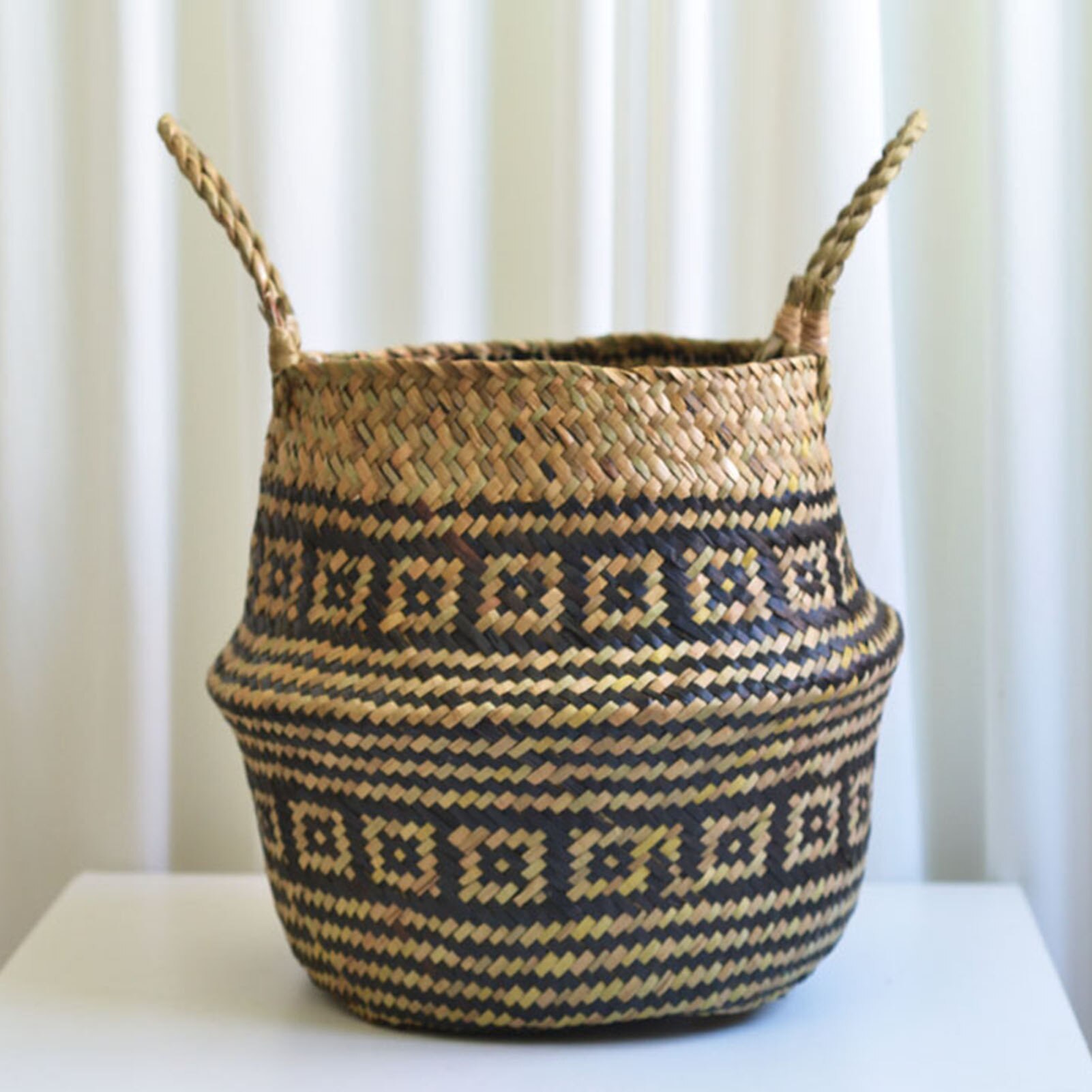 Klapp Handgemachte Lagerung Korb Dekorative Rattan Pflanze Blume Topf gewebte Weide Bauch Wäsche Korb Hause Dekore Pflanzer Körbe
