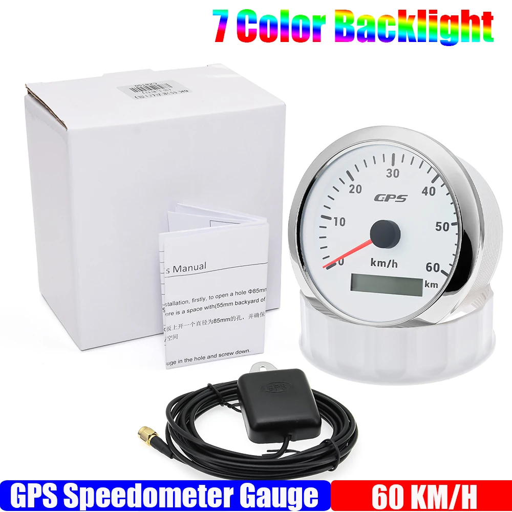 Velocímetro GPS de 85MM para Motor barco marino, retroiluminación de 7 colores, 30 ~ 200 KmH, medidor de velocidad para barco, coche y camión con antena GPS personalizada: Castaño
