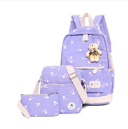 cartoon printing 3pcs/set school bags for women girls Fresh backpacks School backpack rucksack bag mochila escolar: purple