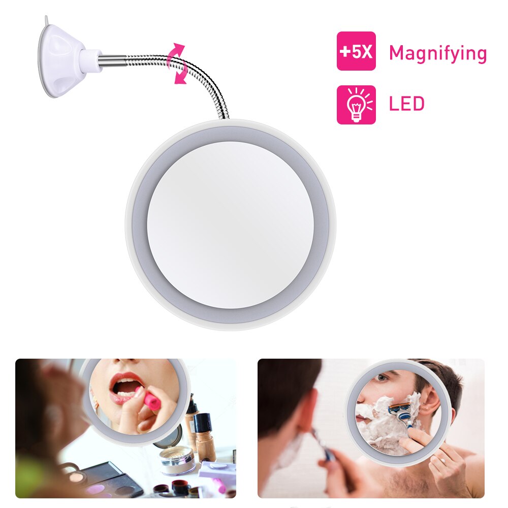 Badkamer make-up spiegel 10x vergroting, aan de muur gemonteerde LED make-upspiegel USB-oplaadbaar Verstelbaar licht Dubbelzijdig 360 ° draaibare en uitschuifbare scheerspiegel voor spa en h