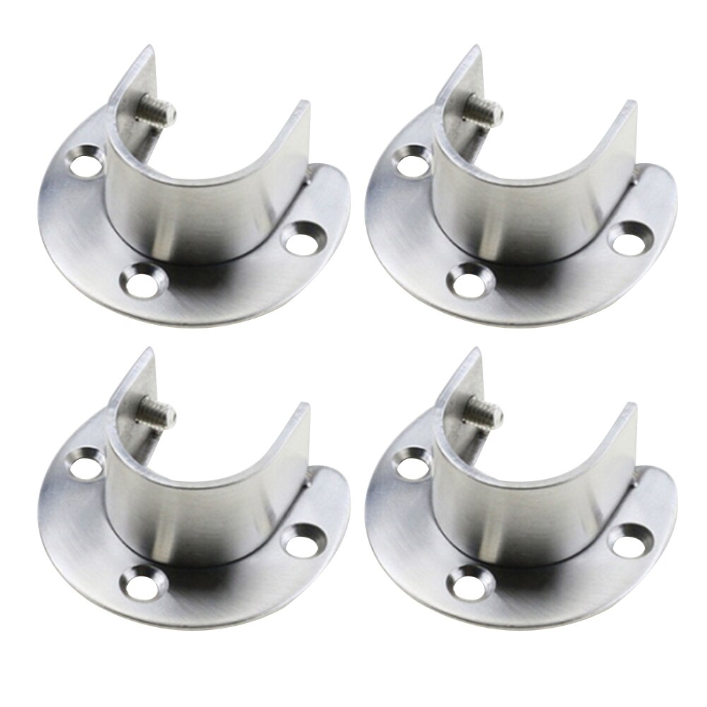 4sets Clothes Storage U Shaped Flange Socket Wardrobe Stainless Steel Closet Rod Holder End Supports Heavy Duty Thick Home: White