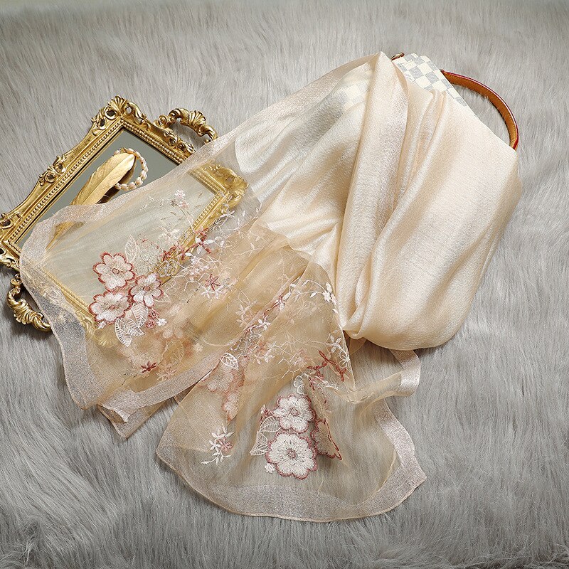 Luxury Brand silk scarf Women begonia flower silk embroidery scarf Autumn and winter female scarf ladies