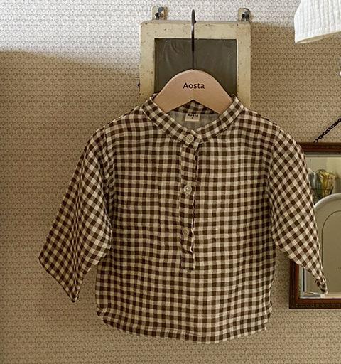 Primavera nova menina do bebê camisas de cor sólida outono crianças meninos manga longa xadrez camisas de algodão crianças casual topos 9m-3t: plaid / 9M  73cm