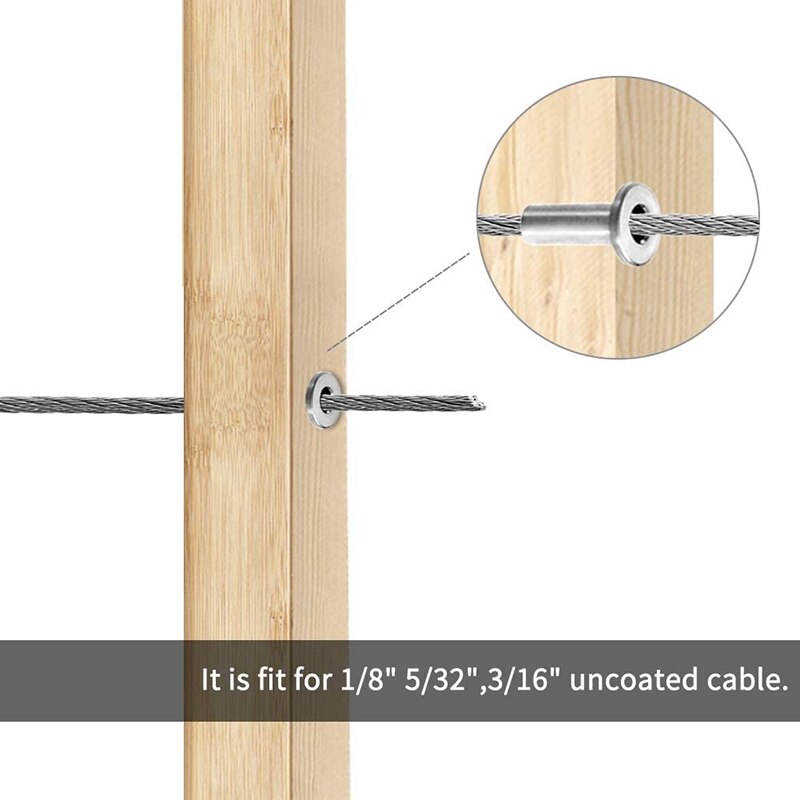 80Pack 316 Stainless Steel Protector Sleeves for 1/8Inch 5/32Inch 3/16Inch Wire Rope, Come with a Drill Bit