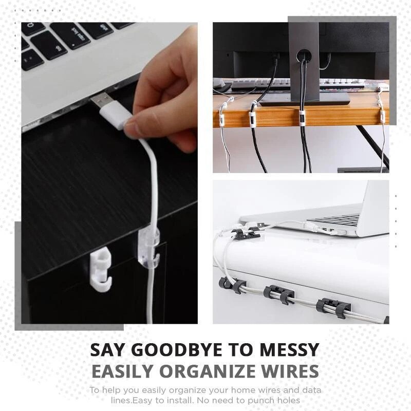 10pc Home Office Storage Black/white/transparent Self-adhesive Desktop Cable Organizer Fixing Clamp Cable Protector Organizer