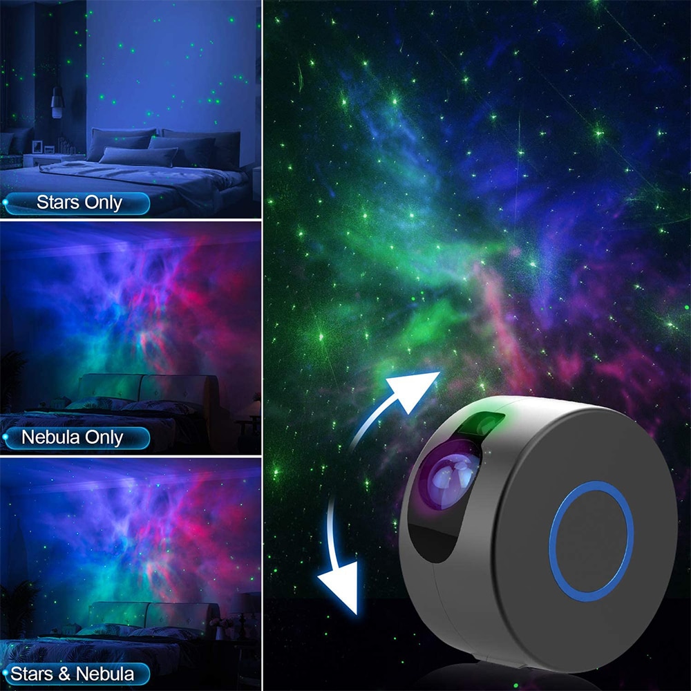 Lámpara de proyector de galaxia para niños, luz LED de noche giratoria de estrellas con ondas de agua, reproductor de música, lámpara de dormitorio, para niños