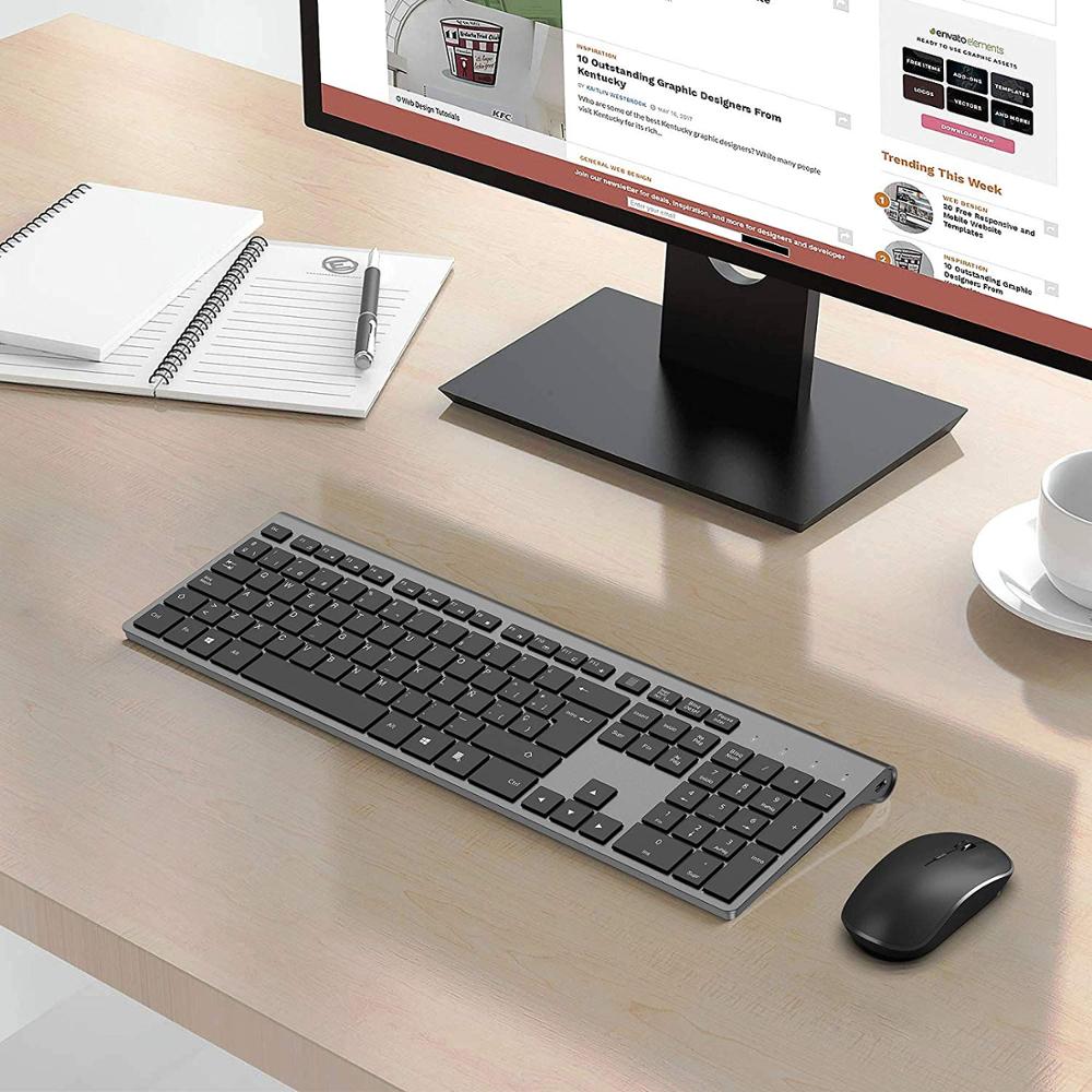 Wireless keyboard and mouse, Spanish layout, rechargeable battery, stable USB connection, suitable for notebook, computer, gray