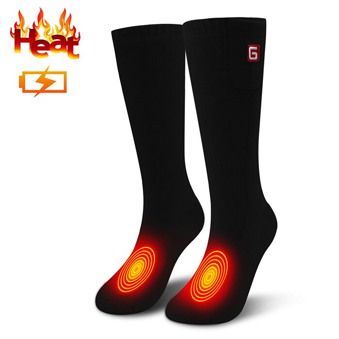 Genopladeligt elektrisk batteri opvarmet varm sokkesæt til kronisk kolde fødder, indendørs udendørs sports termiske sokker til mænd og kvinder: Sort