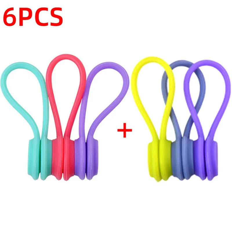 Bridas magnéticas para cables, organizador enrollador de cables de silicona, soporte de almacenamiento para auriculares, Clips para Cable de datos de auriculares, 3-12 Uds.: YELLOW