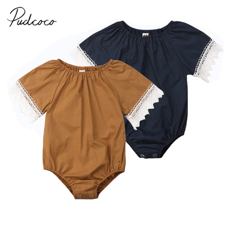 0-24M bebé niña niño body encaje Patchwork de flores manga corta sólido mono verano ropa Casual