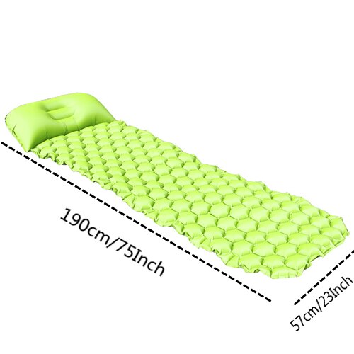 Vilead ultralett utendørs oppblåsbar pute med pute bærbar campingmatte liggeunderlag fottur ryggsekk reise 190*57 cm: Grønn madrass