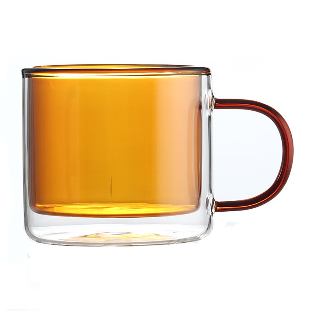Vasos dobles de Color hechos a mano, tazas de cristal de borosilicato de alta resistencia al calor para el desayuno, tazas de 250ml para café, leche, jugo, avena: YELLOW