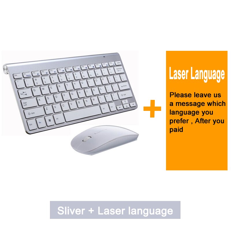 Wireless Keyboard Mouse Set For Desktop Laptop Russian Arabic Thai Hebrew Spanish French Italian Korean German Bulgarian Keybord: For Android Windows / Sliver n Laser