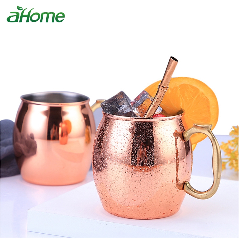 304 Stainless Steel Copper-plated Beer Mug Coffee Cup Drum-shaped Cocktail Glass Bar Accessories