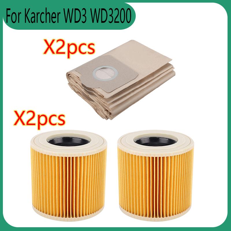 Para Karcher WD3 Premium WD3200 WD 3300 MV3 A2004 A2054 repuestos de aspiradora accesorios bolsa de polvo de repuesto filtro Hepa