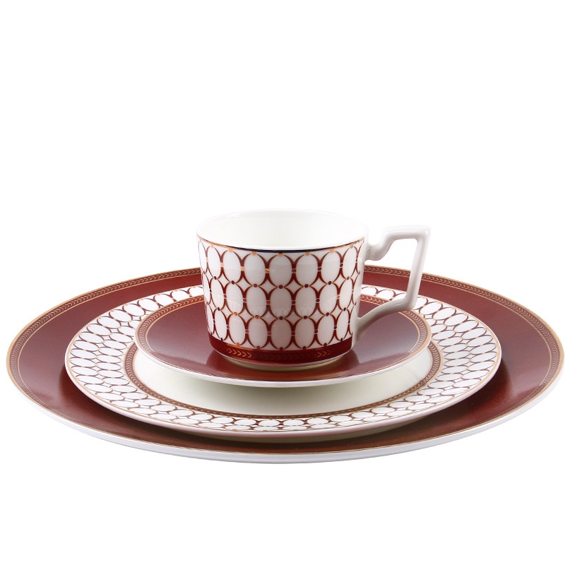 European Style red dinner plate sets ceramic & popular home use fine bone china dinnerware sets porcelain